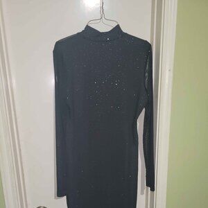 Black Tutleneck Long Sleeve Dress with Rhinestone Embellishments in L